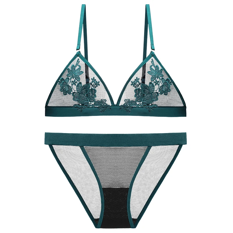 

Sexy underwire triangle cup ultra-thin lingerie bra set for women