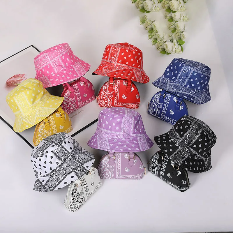 

2021 latest fashion Bandana Cashew Flower bags women handbags ladies purse and hat sets, Blue/orange/pink/black/white/red/purple