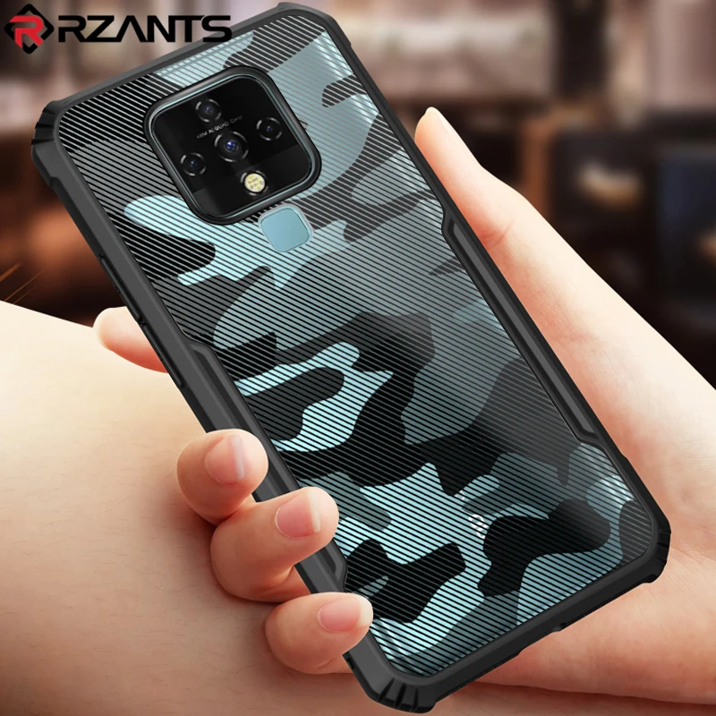 

Rzants For Tecno Camon 16 Case Hard [Camouflage Beetle] Hybrid Shockproof Slim Crystal Clear Cover Double