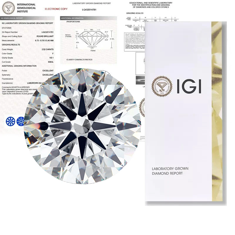 

Wholesale GIA IGI Certificate White Real CVD Lab Grown Diamond 0.5-3 Carat HPHT Lab Created Round Synthetic Loose Diamonds Price