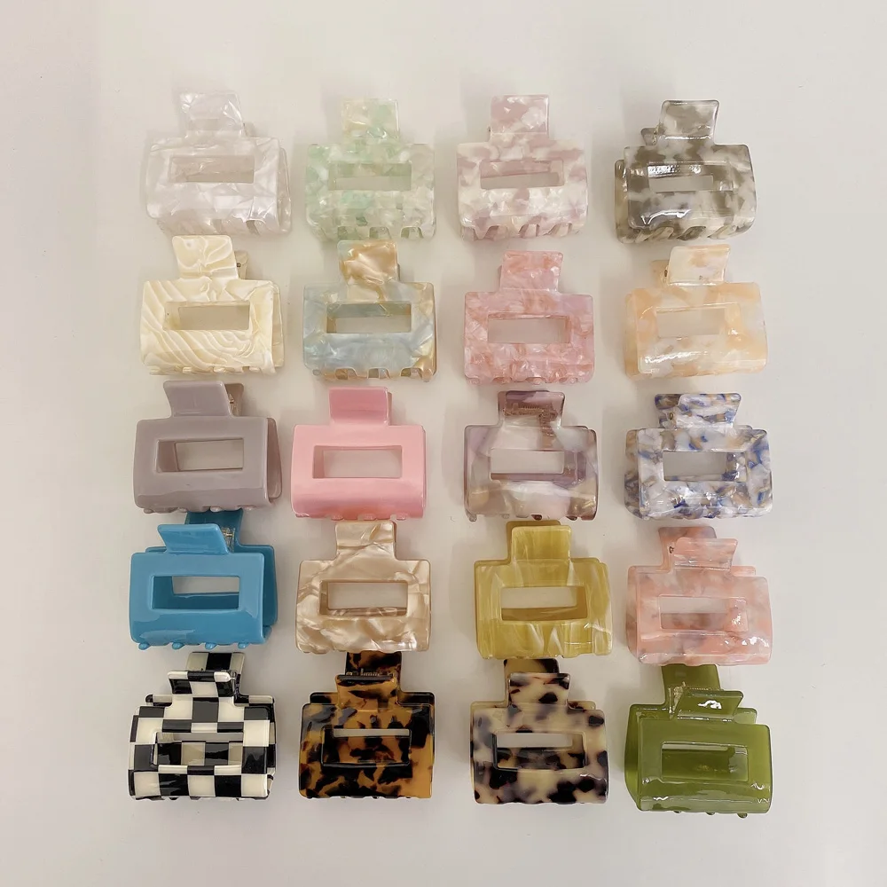 

Wholesale Custom Marble Small Acrylic Acetate Hair Claw Best Selling Glitter Glossy Square Cute Hair Claw for Women Girls