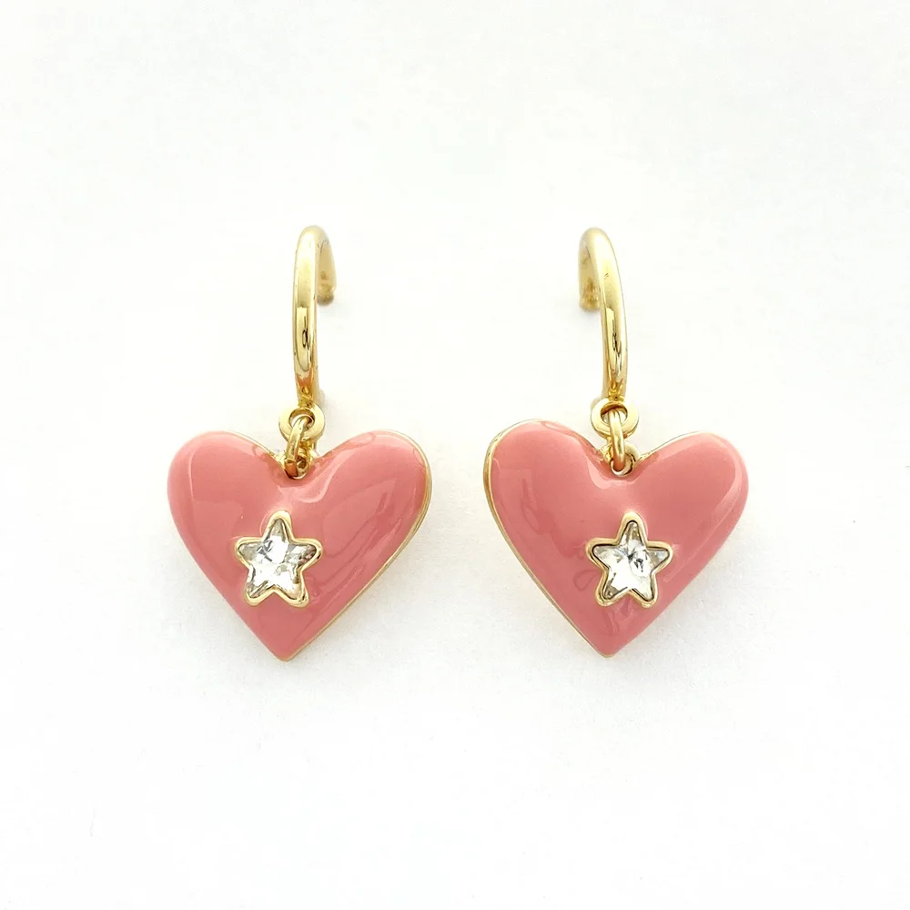 

Wholesale Of New Materials heart enamel diamond star crystal gold plated drop earrings for women