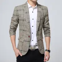 

PJ2203A latest fashion design grid men's leisure blazer coat