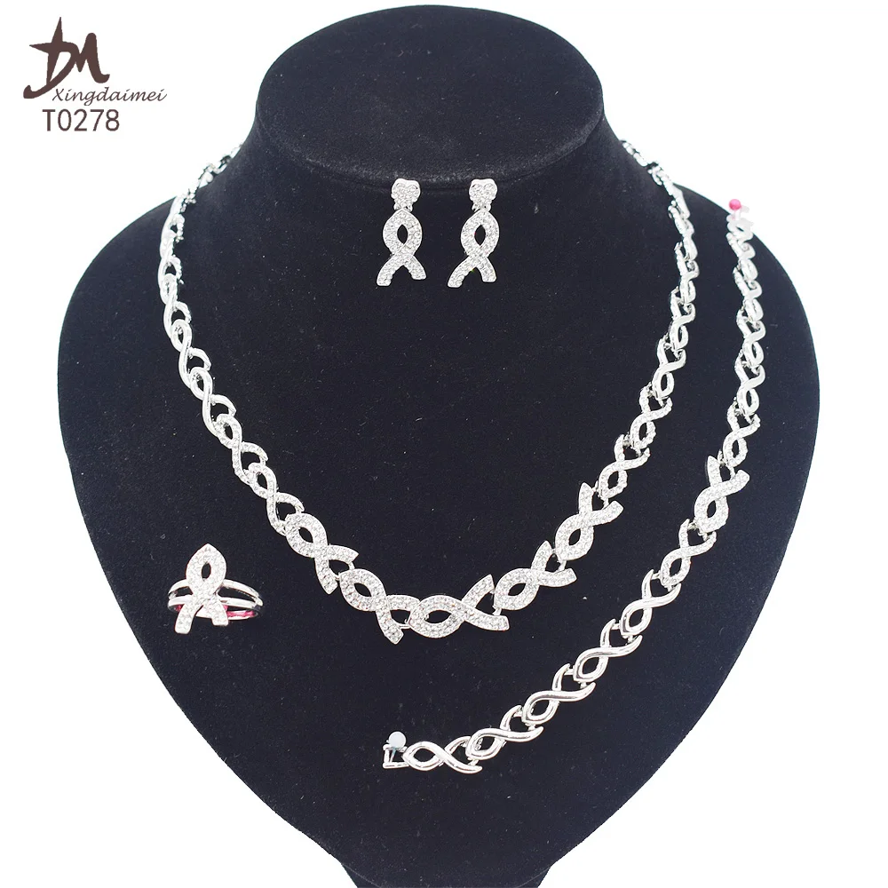 

T0278 High quality silver fishbone 4piece jewelry set, Silver color