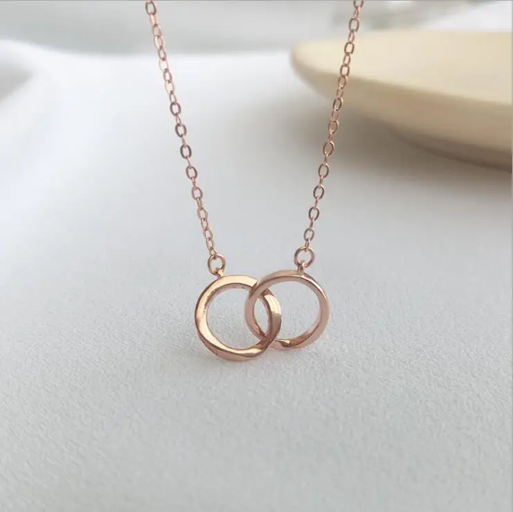 

fashionable jewellery interlock circle rose gold plated 925 sterling silver necklace