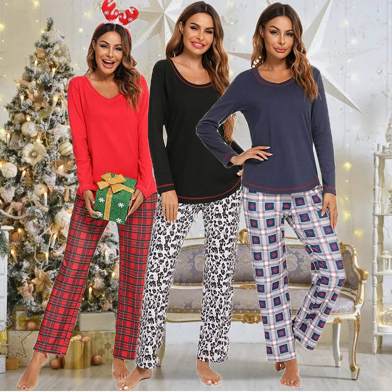 

2021 Chritmas Pajamas Plaid Women Cotton Pajamas Pants Women's Christmas Cotton Pajamas, Photo shows