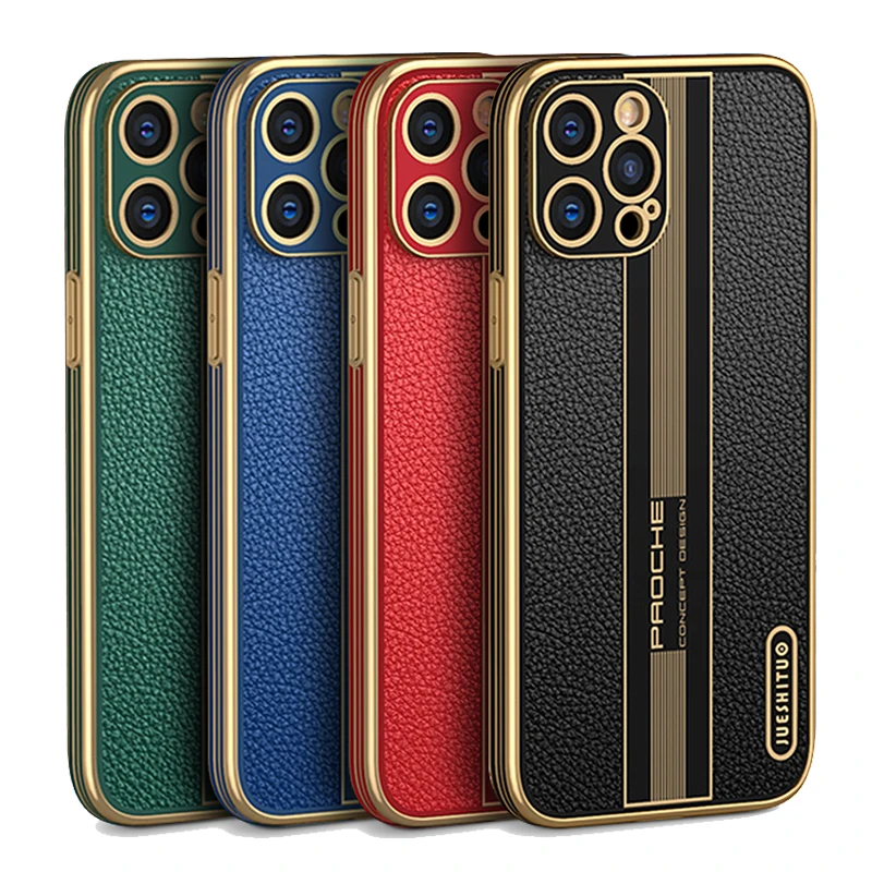 

Luxury Silicone PU Leather Telephone Case For iPhone 12 Pro Max Mini 11 Black Cover Fundas Para Celular De Moviles Capa Coque, 6 colors