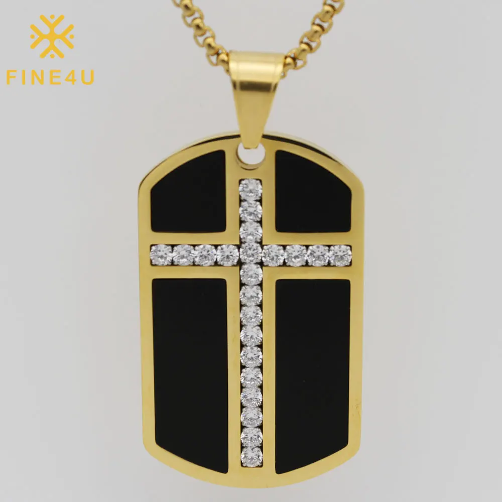 

Fashion Trend Hip Hop Cubic Zirconia Stainless Steel Large Gold Diamond Cross Pendant Necklace Jewelry