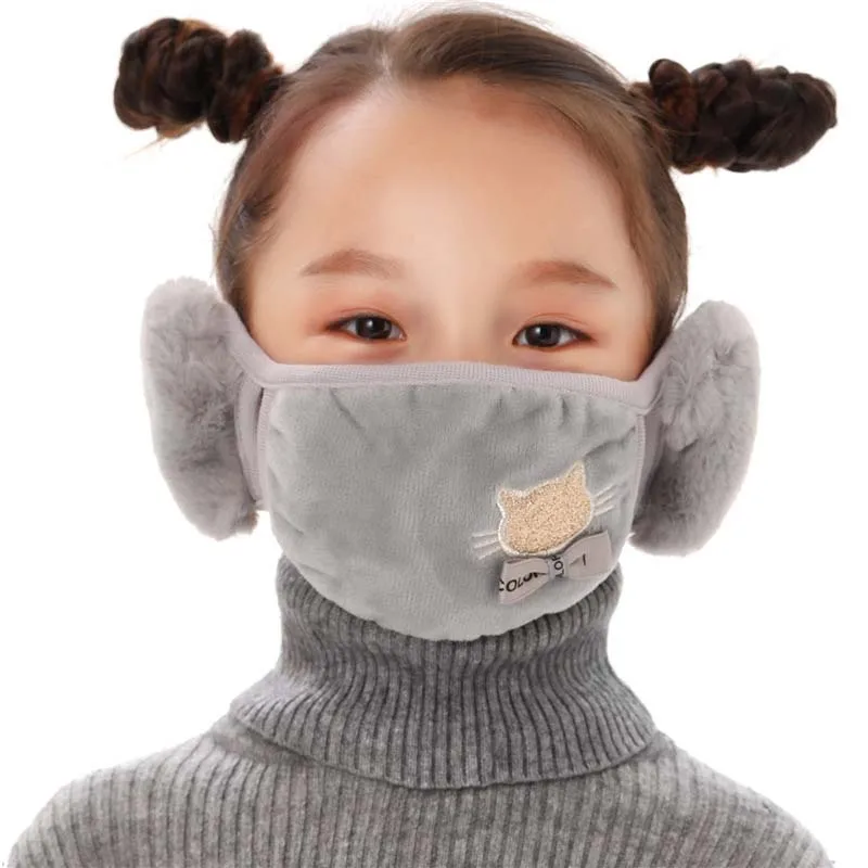 Nm01 Children Winter Warm Face Masks With Earmuffs Coral Velvet Kid