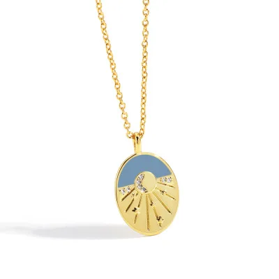 

women fashion gold thin chains vintage star round brand dripping oil necklace oval enamel star zircon pendant chain