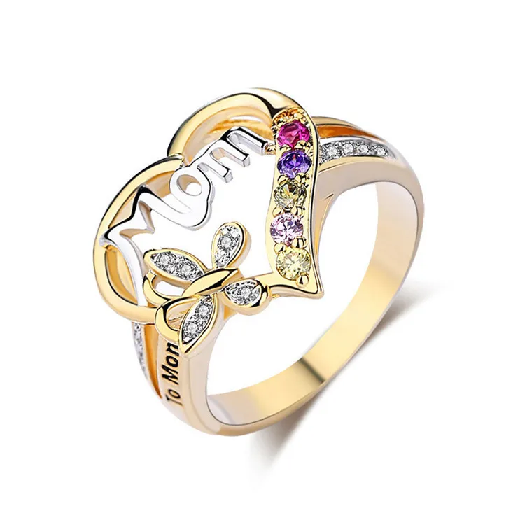 

Cross-Border Popular Jewelry Wish Hot Sale Love-Shaped Mother'S Ring Mother'S Day Gift Mom Ring Female, Picture shows