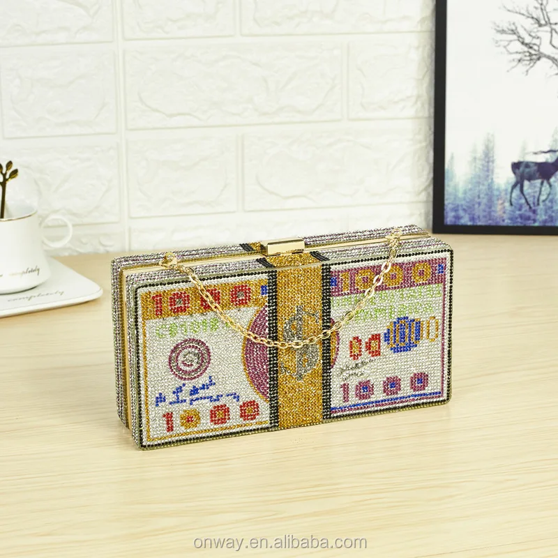 New Designer Usd Dollar Bling Glitter Crystal Rhinestone Money Bag