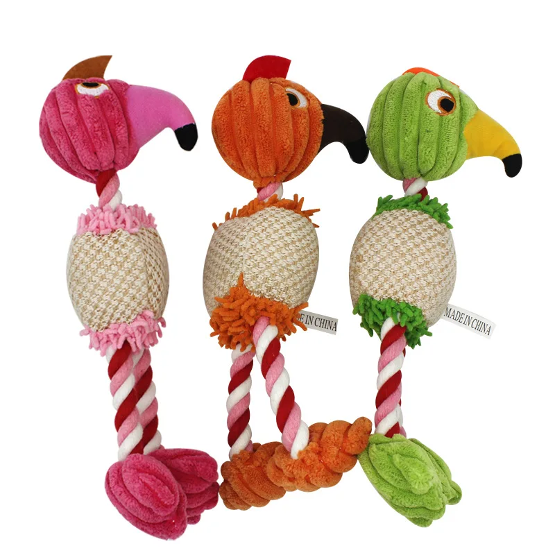 

Wholesale Cotton Rope Sounding Dog Chew Toy Bird Plush Squeaky Molar Dog Toy Macrame Dog Toy