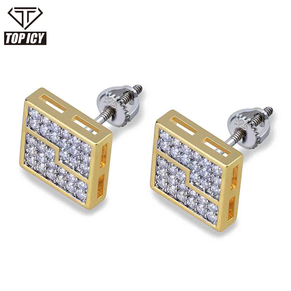 

Hip Hop Hot Sela 2020 Jewelry Stud Earrings Gold Plated Sparkling Micro Pave CZ Geometric Stud Earring For Men & Women, Color: gold