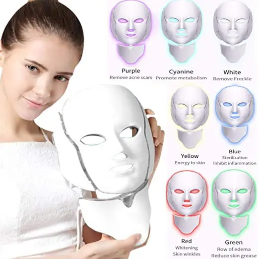 

Manufacturer Wholesale 7 Color Led Photon Light Therapy Machines Home Use Face Facial Beauty Mask with Neck for Facial Skin Care, White