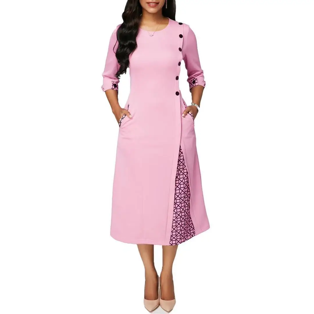 

2020 latest style fashion African soild color plus size women office casual dress lady clothing