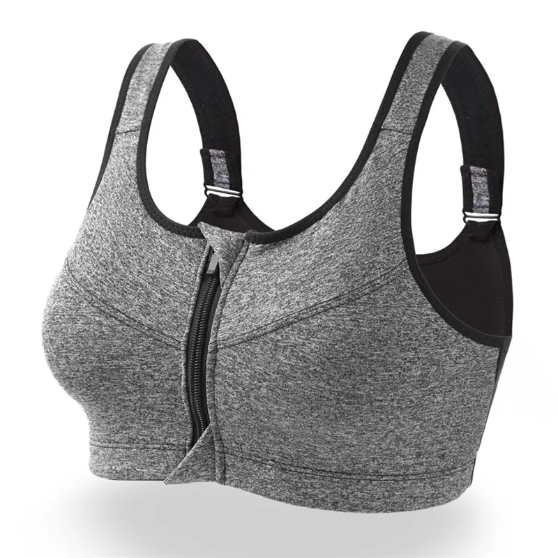 

Fashion Designed High Impact Shockproof Women Crop Top Quick Dry Sports Bra Front Zipper, Customized colors