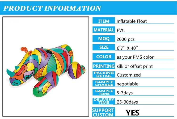 Durable Vinyl Inflatable Rhinoceros Pool Float with Handles