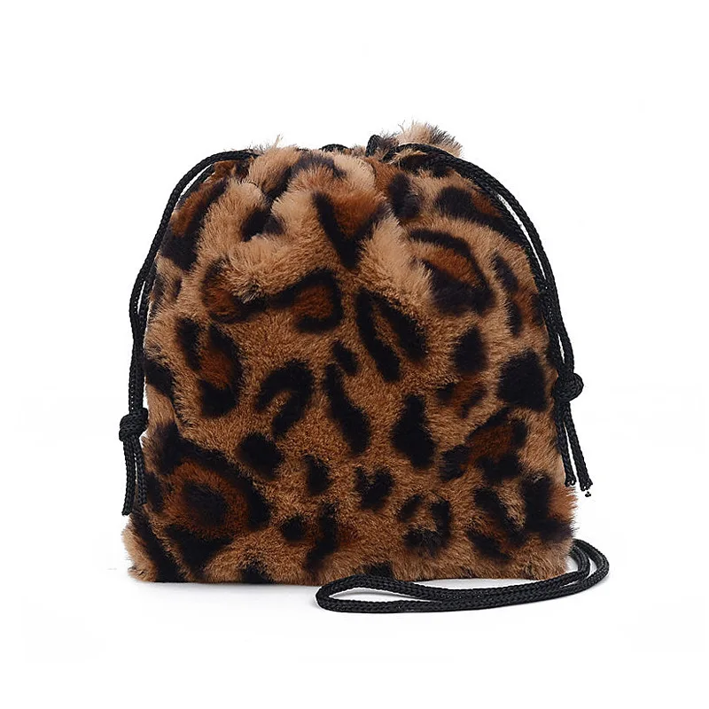 

Fashion Hot Selling Lovely Gift String Leopard Milk Girls Faux Fur Slide Women Crossbody Mini Purses and Handbags, 2 colors