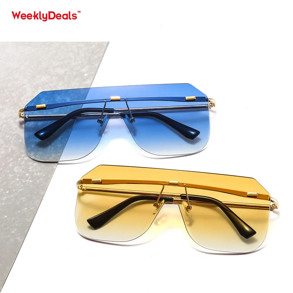 

OOT6690 Fashion Big Rimless Square Shades Glasses Rivet Oversized Sunglasses, 8 colors