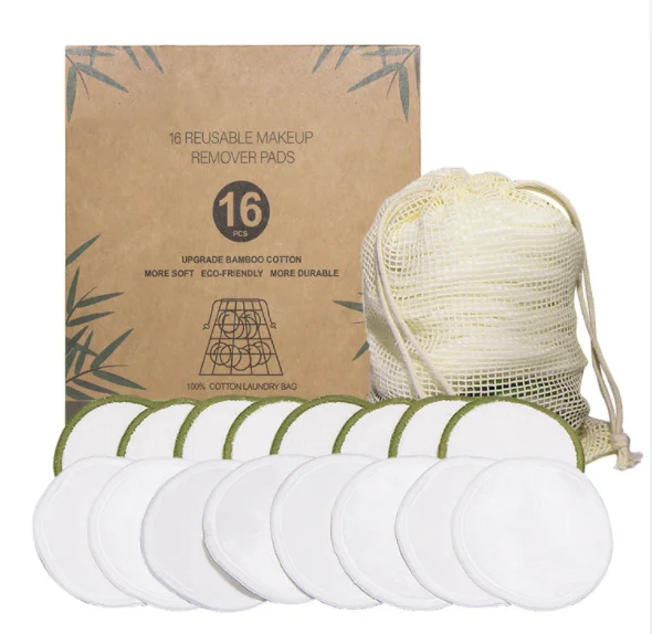 

8cm 16 Pack Organic Cotton Bamboo Makeup Remover Pads Clean Sponge Cleaning Face Pad Cleaning Makeup Pad with Laundry Mesh Bag, White,grey,pink,blue,black etc