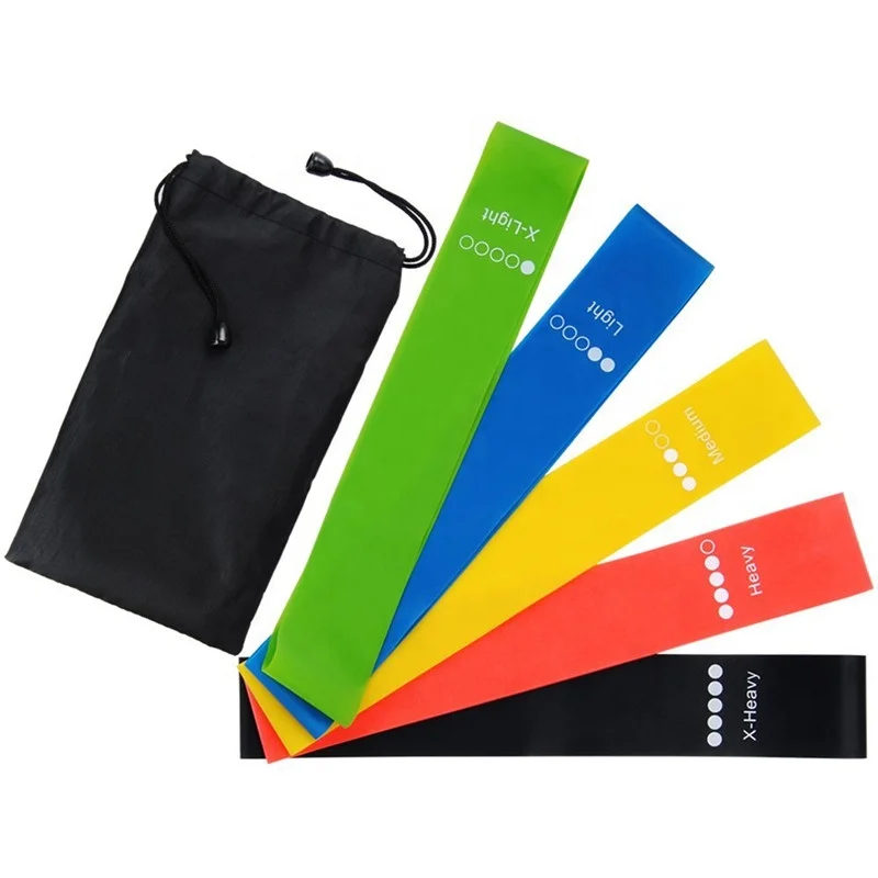 

Hot Sale 5 pcs Different Level Custom Printed Resistance Bands Set With Bag Yoga Elastic Stretch Band Fitness Resistance Band, Green , blue , yellow , red and black