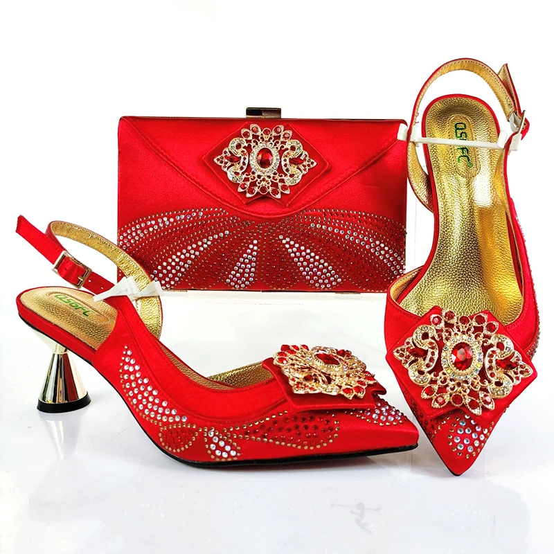 

Italian party shoes and bags made in italy women designer bag 2021 RED african 7CM shoes with bag set