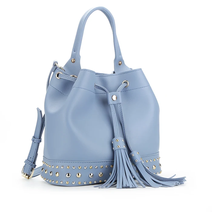 

#8543 2020 Made in Myanmar manufacturer drawstring closure bucket bag PU leather classic women's handbag, Blue, various colors available