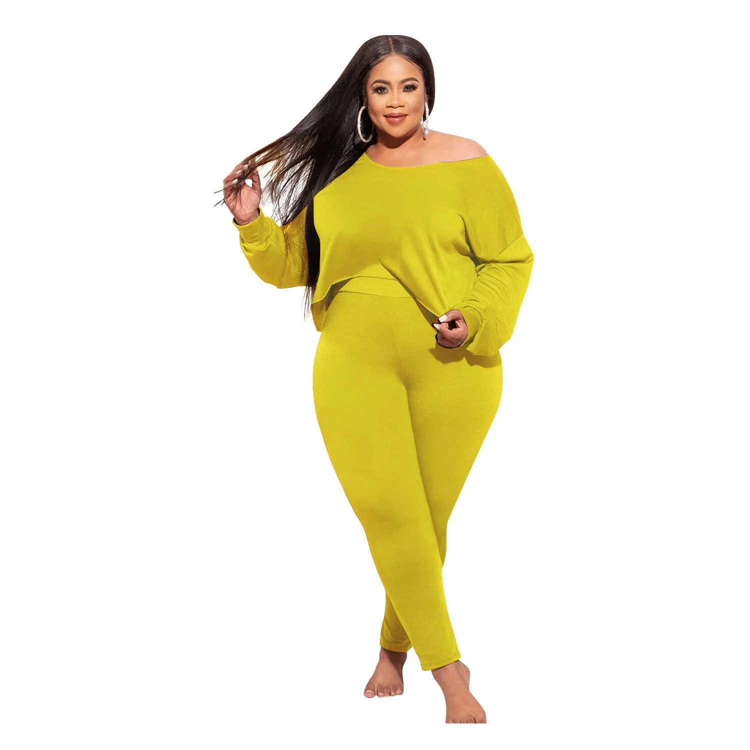 

XL-5XL Plus Size Two Piece Sets Long Sleeve Pants Sets For Women, Black, red, gray, purple, yellow, army green, blue, burgundy