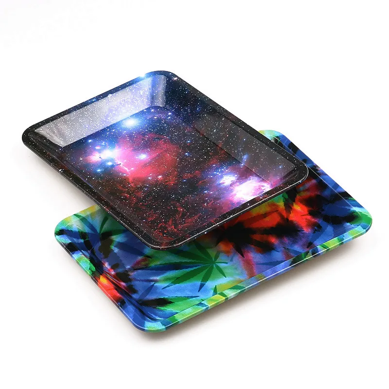 

180x125mm Starry Sky Cigarette Tray Operation Panel Rolled Tobacco Tray Small Leaf Cigarette Tray, Starry sky color leaf color