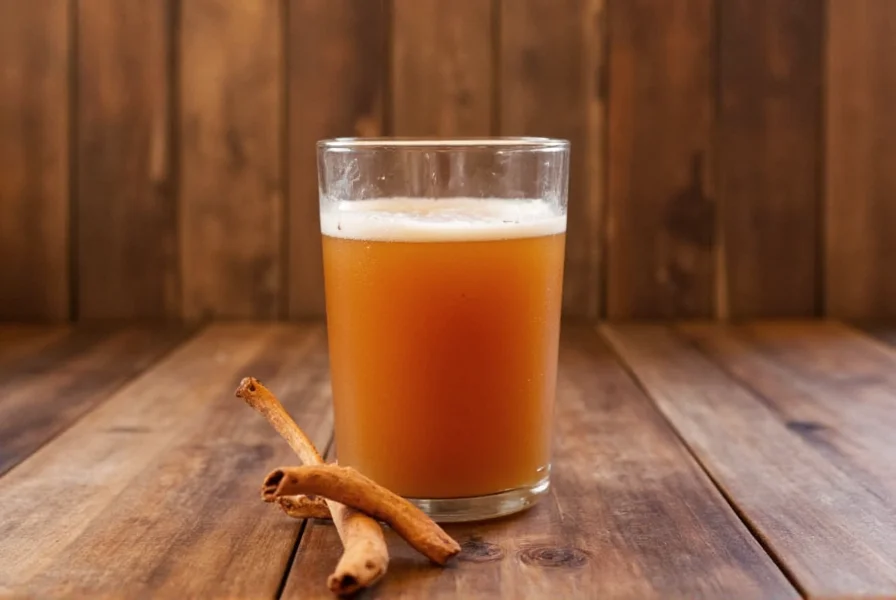 Traditional Mexican agua de canela served in a clay mug with whole cinnamon sticks, highlighting authentic presentation and texture