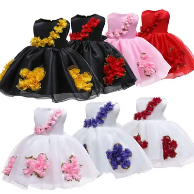 

2020 hot selling Infant 1 Year Birthday Dress Newborn sleeveless Kids Clothes Party Wedding wrinkle Baby Girl Princess Dress