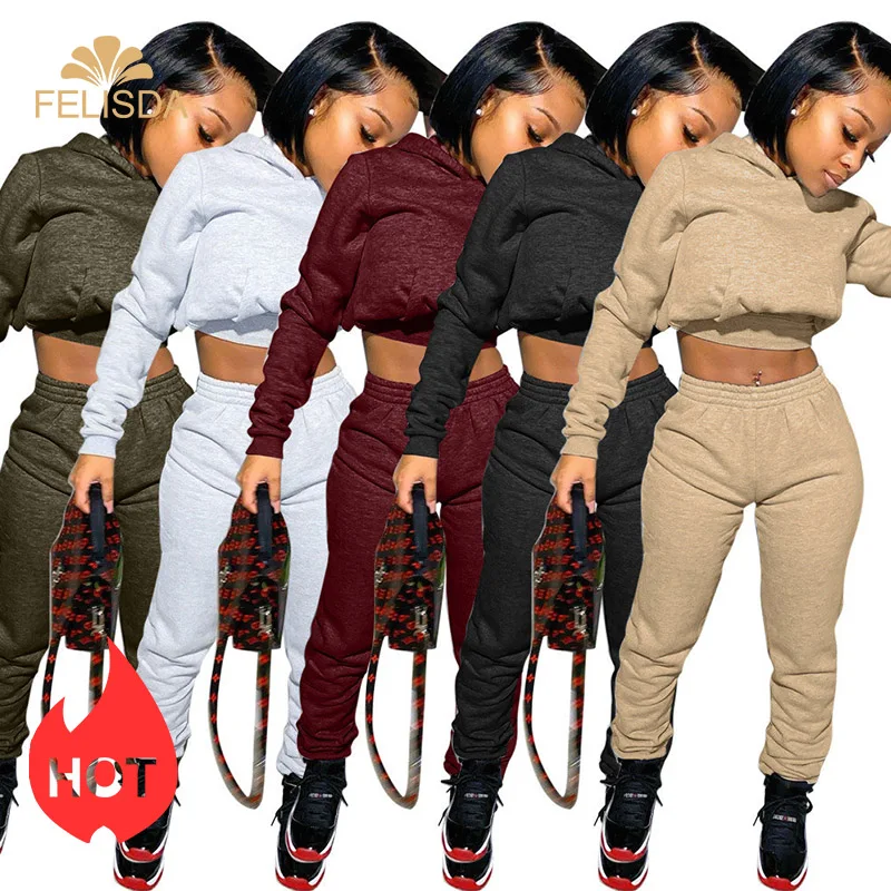 

Fleece Winter Tracksuit Women Jogger 2 Piece Sets Hooded Sweatshirt Pants Sweat Suit Sportswear Clothing Sweatsuit