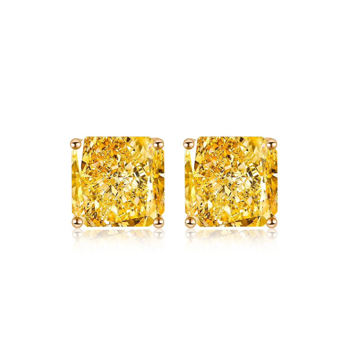 

Anster jewelry fancy color diamond stud earrings 9K pure gold simple radiant cut design daily wear, Yellow, pink, blue, white, green, orange