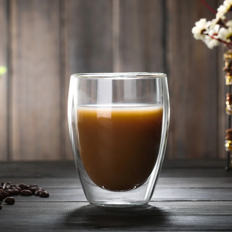 
Handblown heat resistant egg shape double wall glass cup 