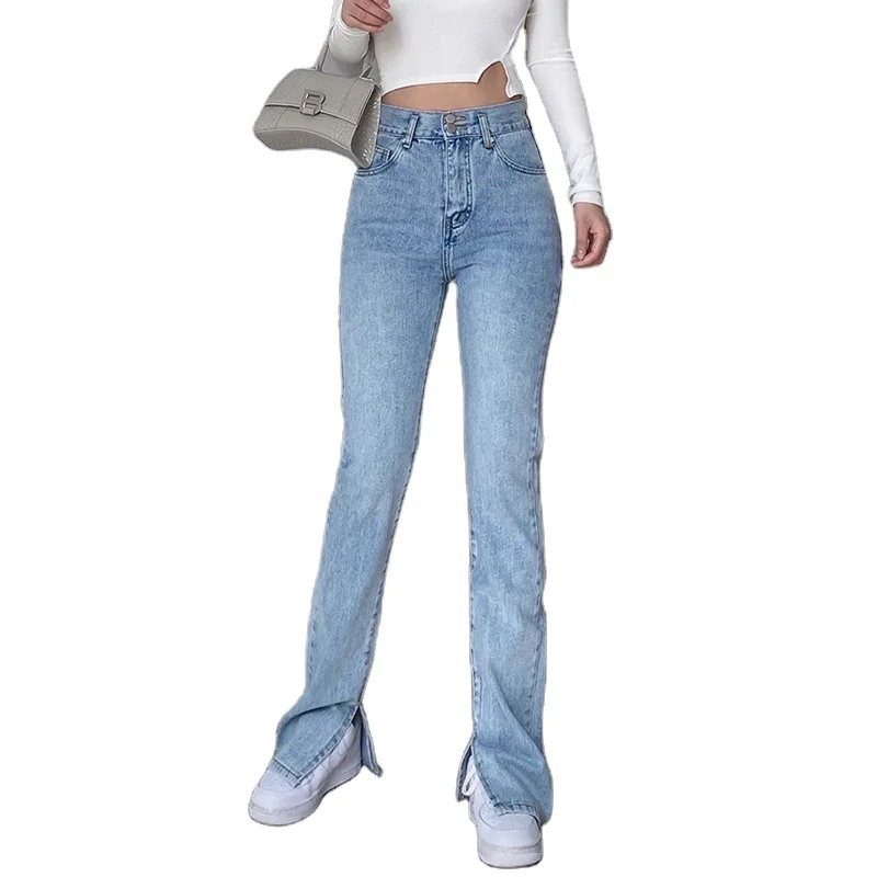 

Newest Hot sales light blue Stretch Straight loose feet womens jeans sale under $20 Women denim trousers womens jeans 2021