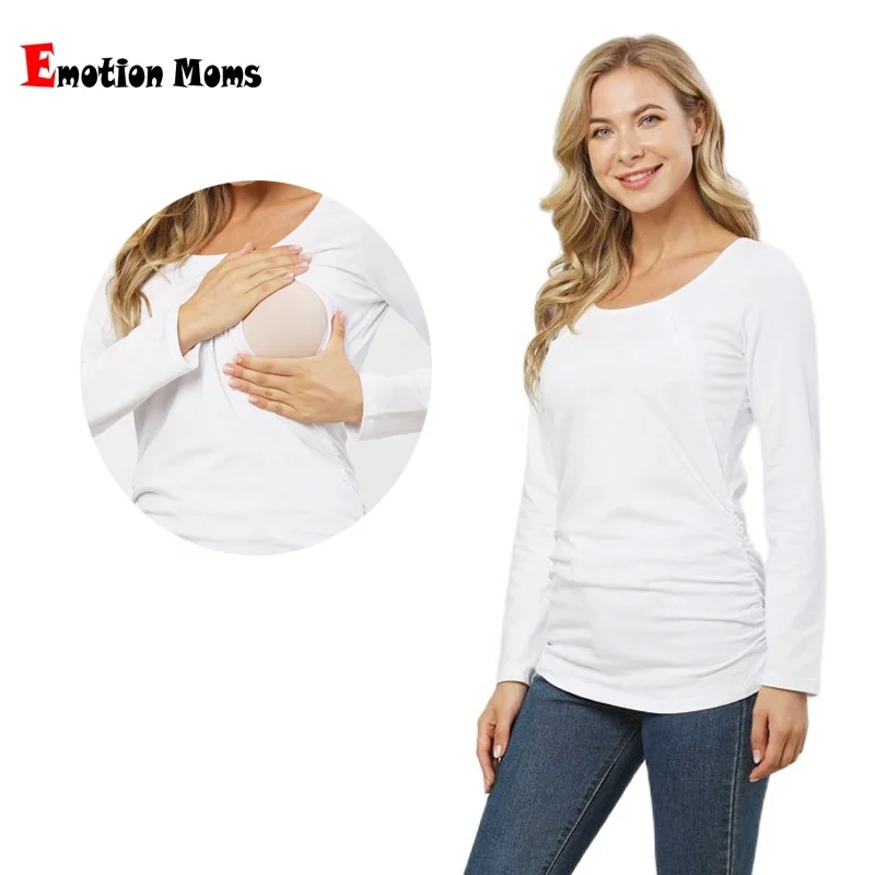 

CY421 Pregnant T shirt Long Sleeve Maternity Zipper Top Breastfeeding Clothes Good Stretch Cotton Lactation Wear