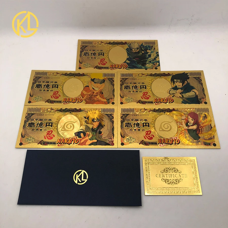 

Japanese Hot Anime Naruto Sasuke Uchiha 5000000 Yen Gold plastic Banknote for Collection