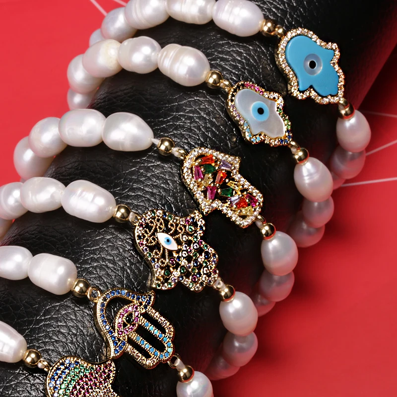 

Wholesale Prayer Fatima Hamsa Hand Pretty Elegant Pearl Bead Spirituality Protect Jewelry Bracelet