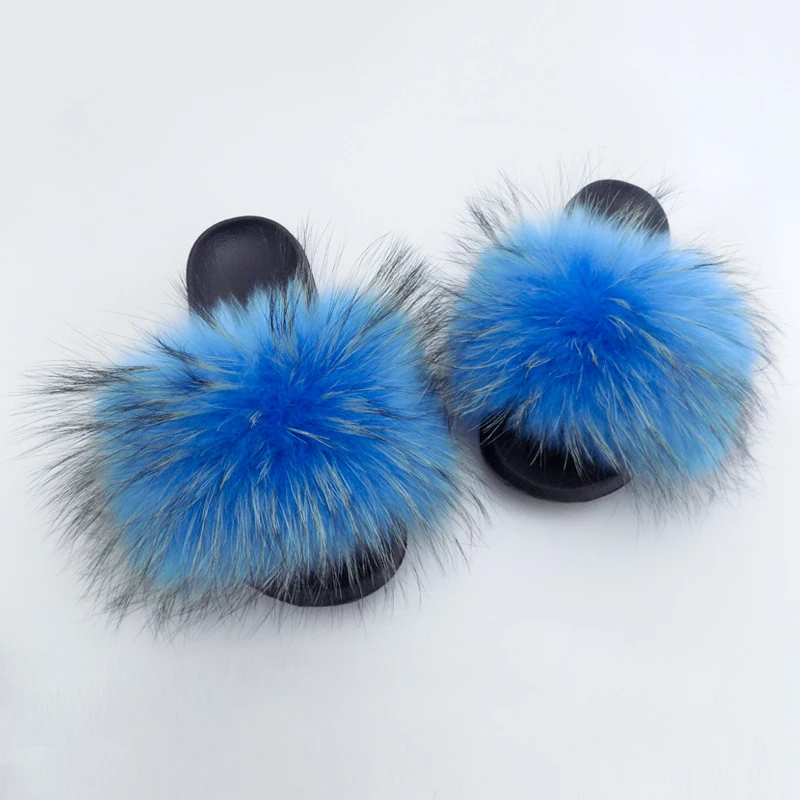 

With Low Price High Quality Wholesale Real Raccoon Fur Slippers, 15 colors
