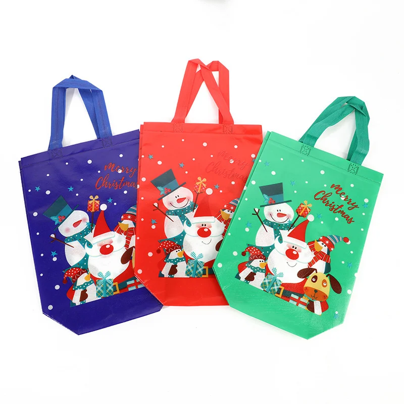 

In Bulk Fashion Portable Reusable Printed Handle Non Woven Christmas Gift Bag, Color mix