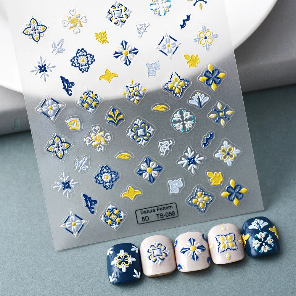 

Baroque Pattern 5D Nail Art Stickers Boho Retro Styles Colorful Pattern Manicure DIY Design Self-Adhesive Decals Decorations
