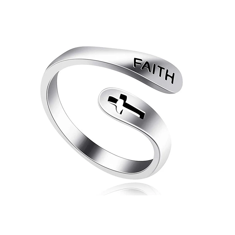 

Christian Jewelry Adjustable Religious stainless steel cross faith ring finger 925 sterling silver faith rings for women