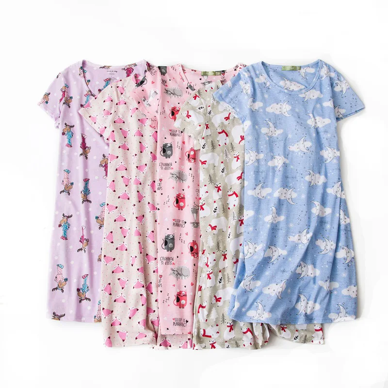

2020 New summer Short Sleeve Cartoon Women Sleepwear Pajama Ladies One Piece Korean Pajamas Dress Wholesale