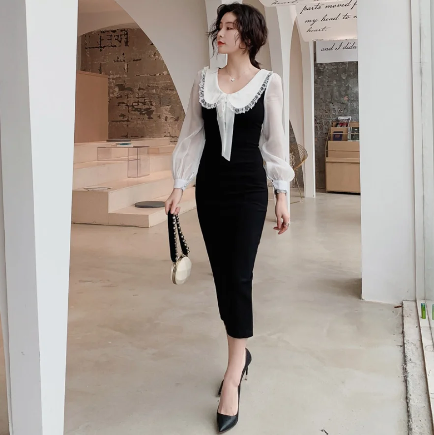 

2020 Autumn Elegant Office Slim Sweet Dresses Women'S Long Sleeve Bodycon Dress