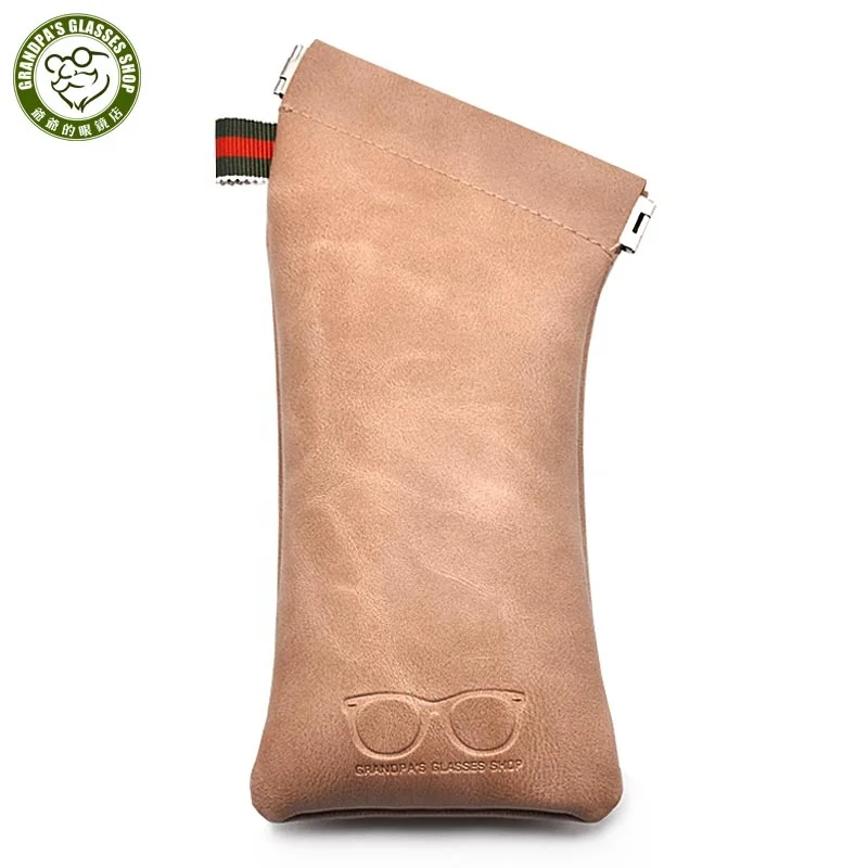 

Custom Logo Personalized Colorful Waterproof Portable Squeeze Spring Top Soft PU leather Glasses bag Sunglasses Pouch