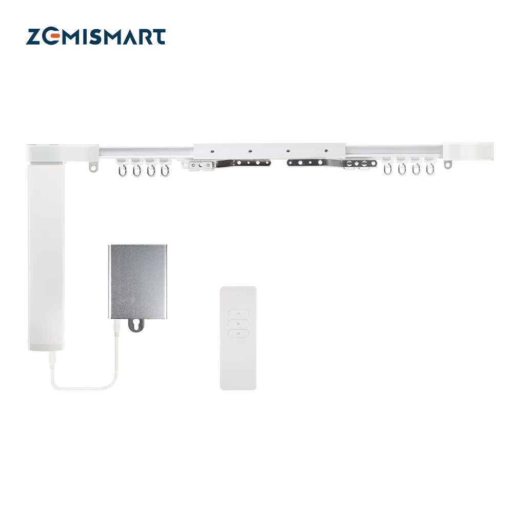 

Zemismart Zigbee Smart Curtain Motor Tuya Remote Control Customized Slide Curtain Track Charge with Battery Alexa Google Home