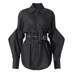 A4595 Hot Selling Black White Long Sleeve Belted F
