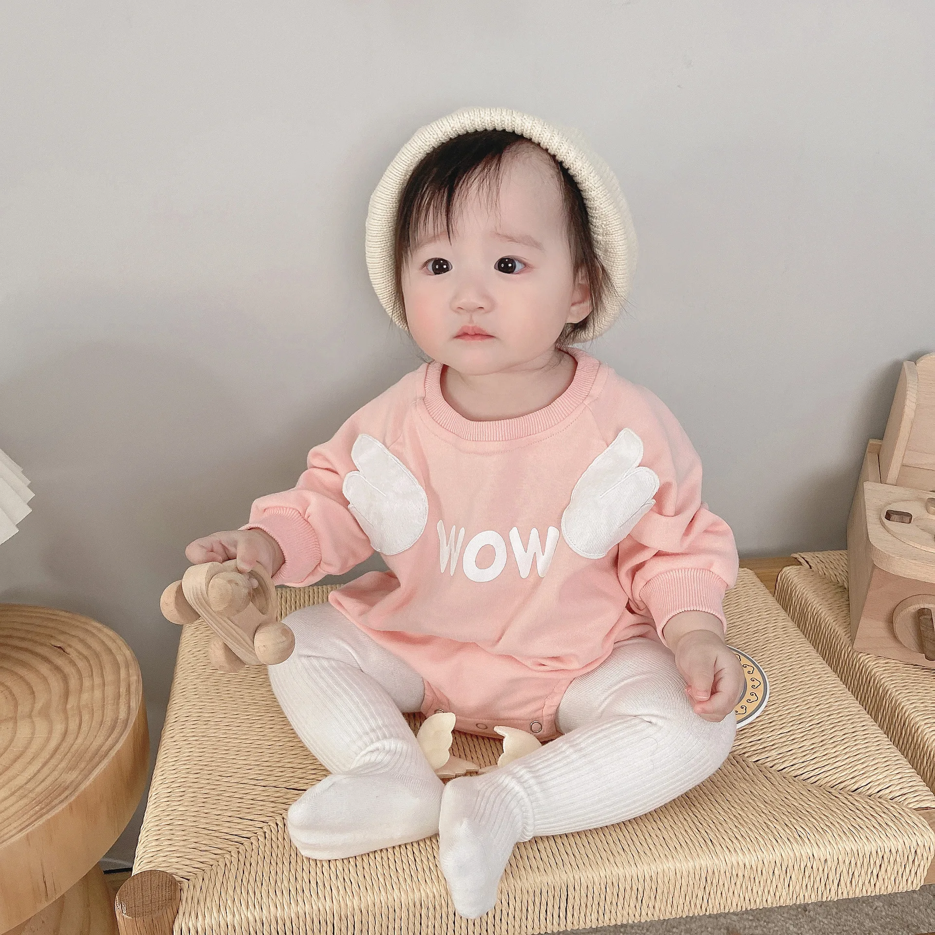 

rts 0-2 years old baby wing romper 2020 autumn clothes letters long sleeve angel hundred days romper