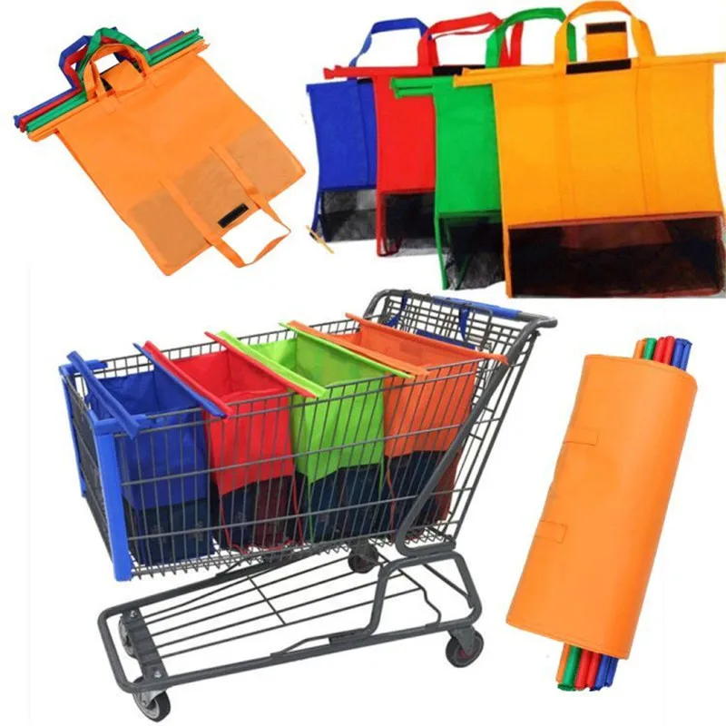 

Large capacity supermarket cart shopping bag non woven four in one classified storage bag foldable portable
